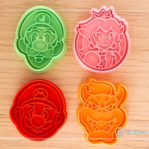 Super Mario Bros Ausstechformen Set mit Griff. Enthält Luigi, Prinzessin Peach, Bowser. Funktioniert für Fondant, Cupcake Toppers und Polymer Clay.