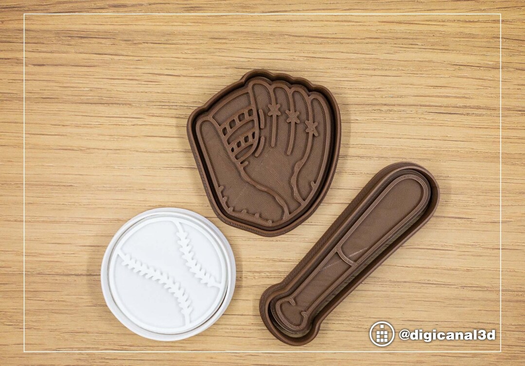 Baseball Cookie Cutter Set . Highly Detailed Baseball Glove Bat and