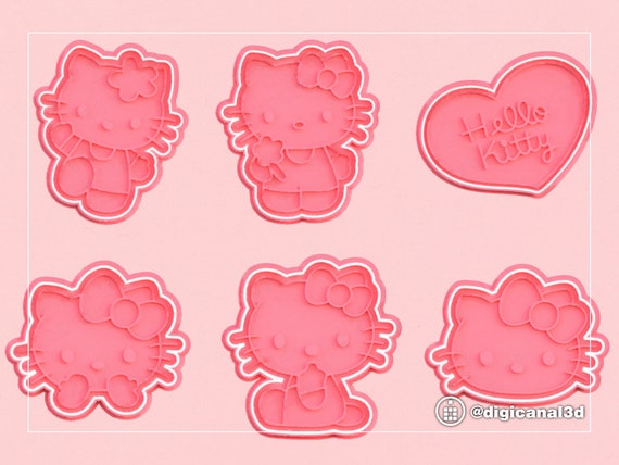 Hello Kitty Cookie Cutter set of 6, Stamp with handle. Works for Fondant, Cupcake toppers, Air Dry, Polymer Clay and Play-Doh
