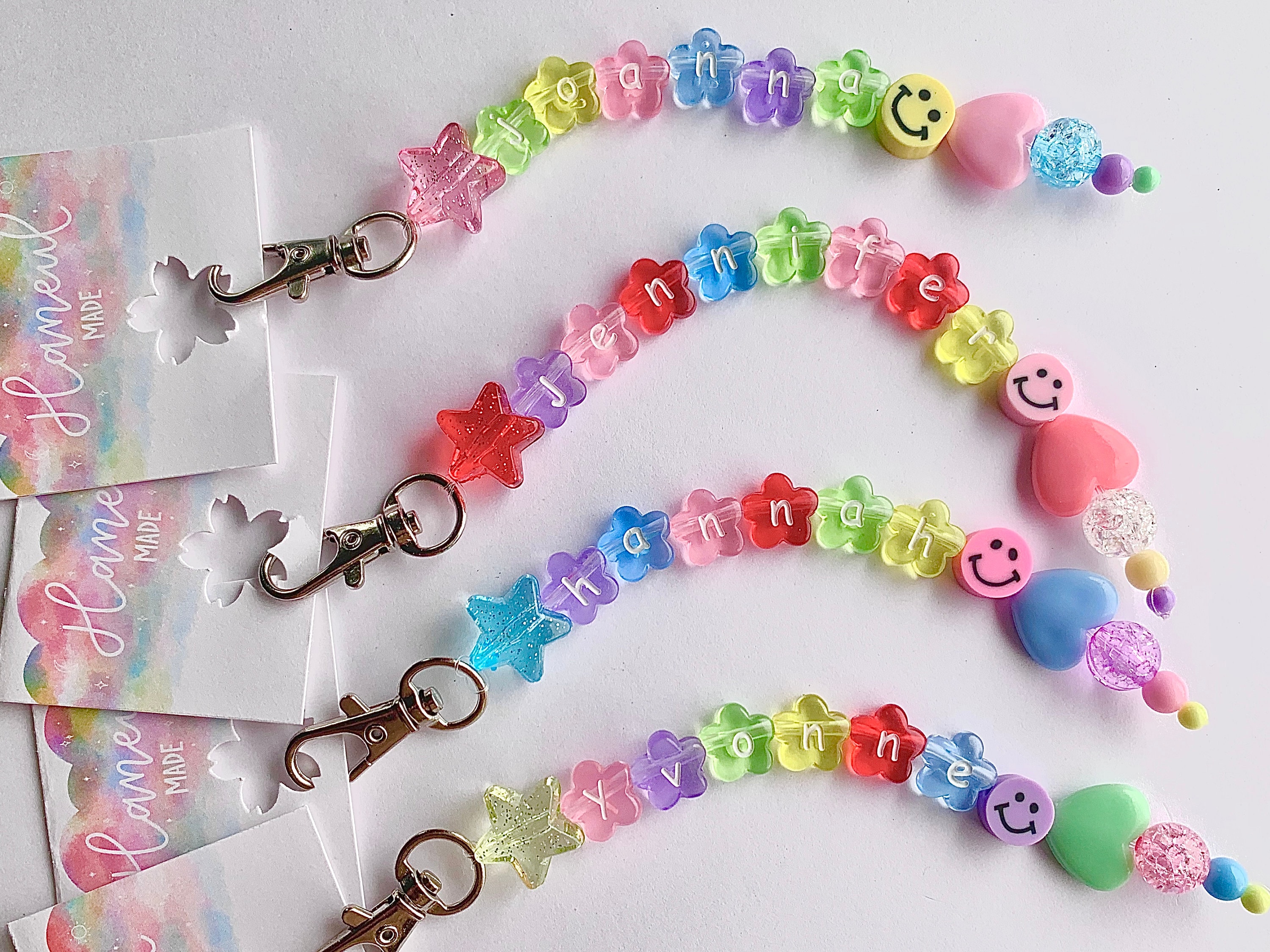 SINGLE STRAND Colorful Name Phrase Smiley Face Flower Gummy Bear Bead…
