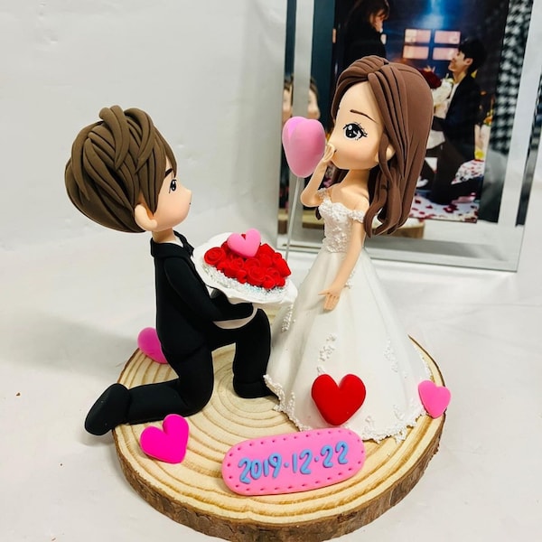 Custom Handmade from Photo Figure Wedding Cake Topper | Personalized Portrait Miniatures | Couple Love Craft Gift | Bobble Head Figurine