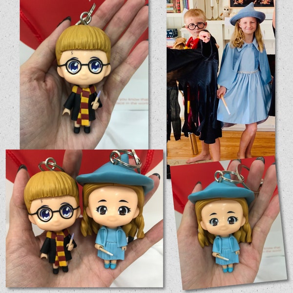 Gepersonaliseerde handgemaakte figuur polymeerklei sleutelhanger | Aangepast beeldje van foto | Chibi ambachtelijke cadeau