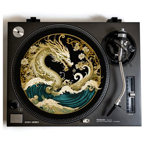 Japanese Style Turntable Slipmat for Vinyl Records DJ Mat Woodblock Wave Dragon Unique Birthday Gift For Music Lover Valentines Day Present