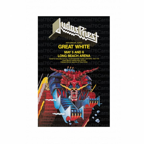 Judas Priest / PNG descarga digital decoración de pared vintage, cartel de concierto de rock, heavy metal, nwobhm, Halford, rock n roll, sublimación