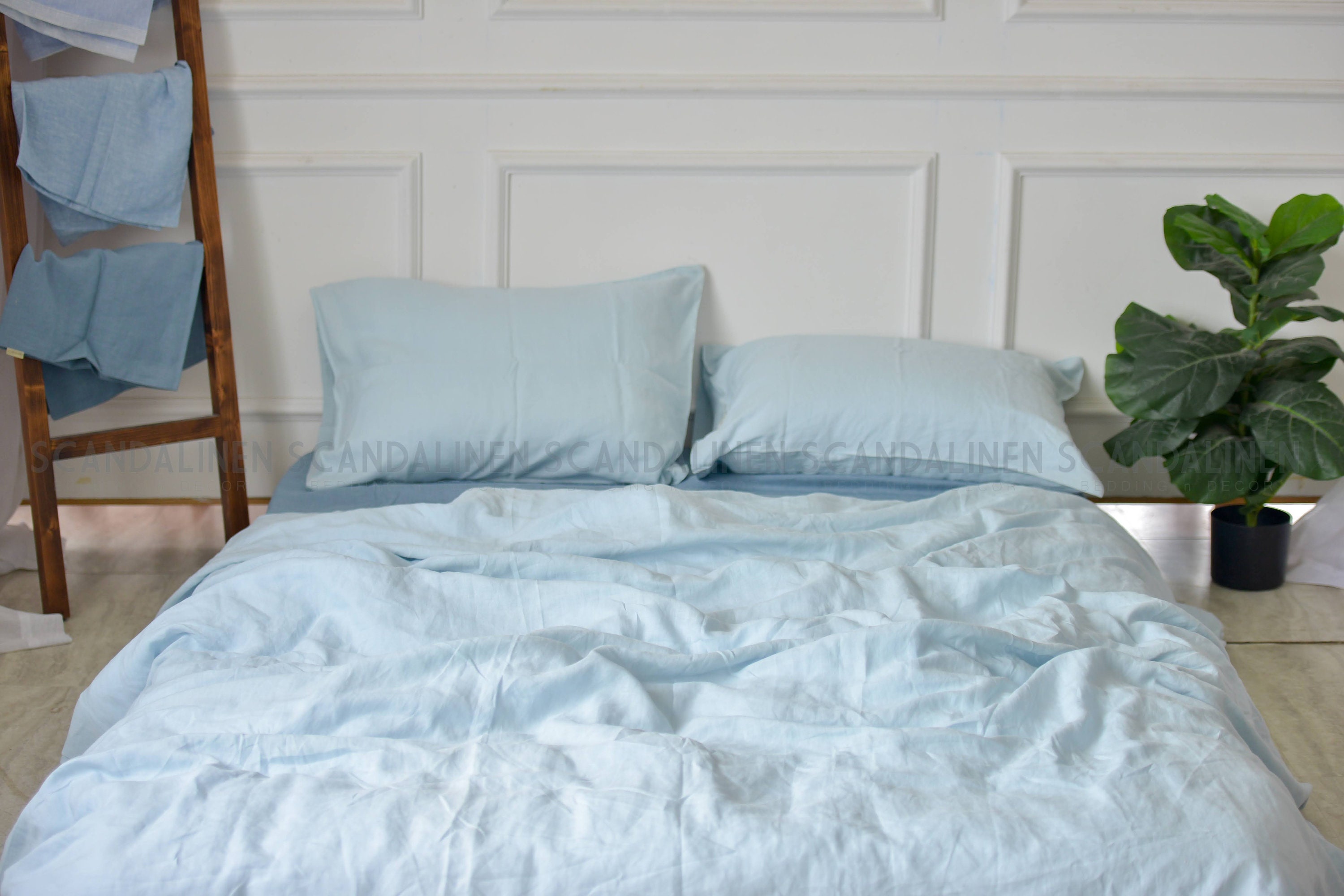 French Linen Duvet Cover in Light Blue Plain Dyeing Linen Etsy