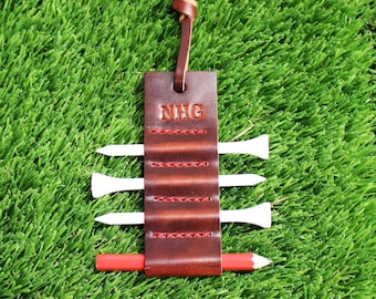 Leather Golf Tee Holders | Bag Tag | Personalized Golf Gift | Full-Grain Horween Leather | Handmade in USA