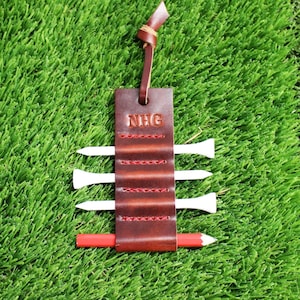 Leather Golf Tee Holders | Bag Tag | Personalized Golf Gift | Full-Grain Horween Leather | Handmade in USA