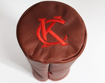 Custom Logo Leather Golf Headcovers | Barrel Driver & Fairway Club Covers | Personalized Golf Gifts | Full-Grain Leather | Handmade in USA