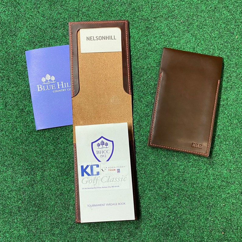 Leather Golf Yardage Book Covers Personalized Scorecard Holder Custom Golf Gift Full-Grain Horween Leather Handmade in USA image 3