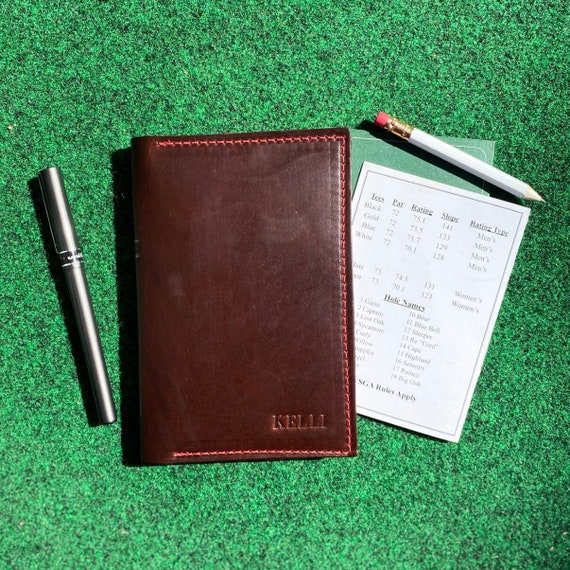 Leather Golf Scorecard Holder | Personalized Golf Journal | Yardage Book Cover | Custom Golf Gift | Horween Leather | Handmade in USA