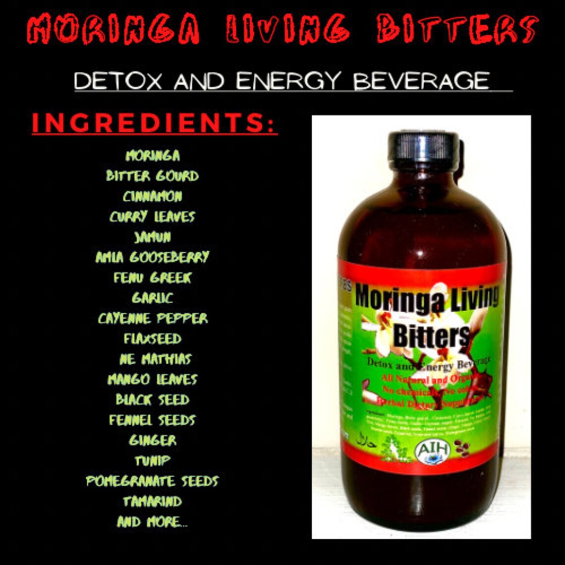 16 oz Moringa Living BittersDetox and Energy Beverage FREE Etsy