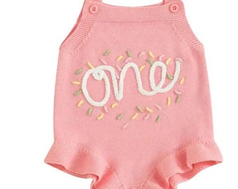 One Sprinkle First Birthday Embroidered Knit Romper