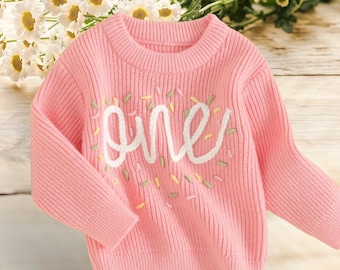 One Sprinkle First Birthday Embroidered Knit Jumper