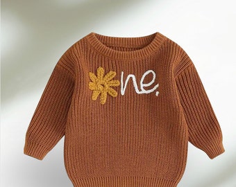 One Sunshine First Birthday Embroidered Knit Jumper