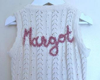 Personalised Embroidered Floral Knit Vest/Waistcoat