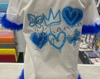 Personalised Glitter, Diamante Crown, Evil Eyes with Butterflies School Leavers Signing Shirts Class of Year 2024 Kids