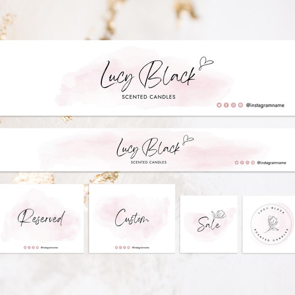 Blush Etsy Banner Set Rosa Etsy Shop Kit Etsy Banner Vorlage Etsy Branding Kit Etsy Titelbild Etsy Shop Logo Design Branding Paket