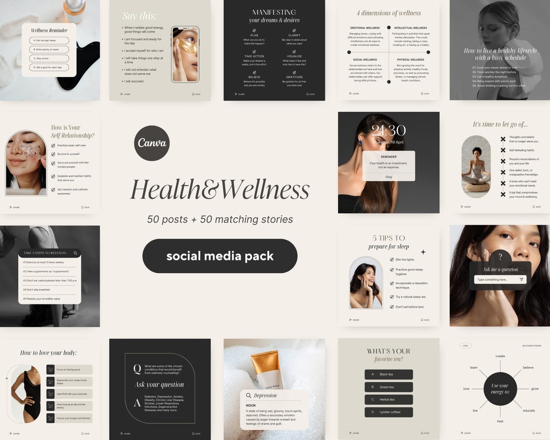 Health and Wellness Instagram Template Wellness Social Media Templates ...