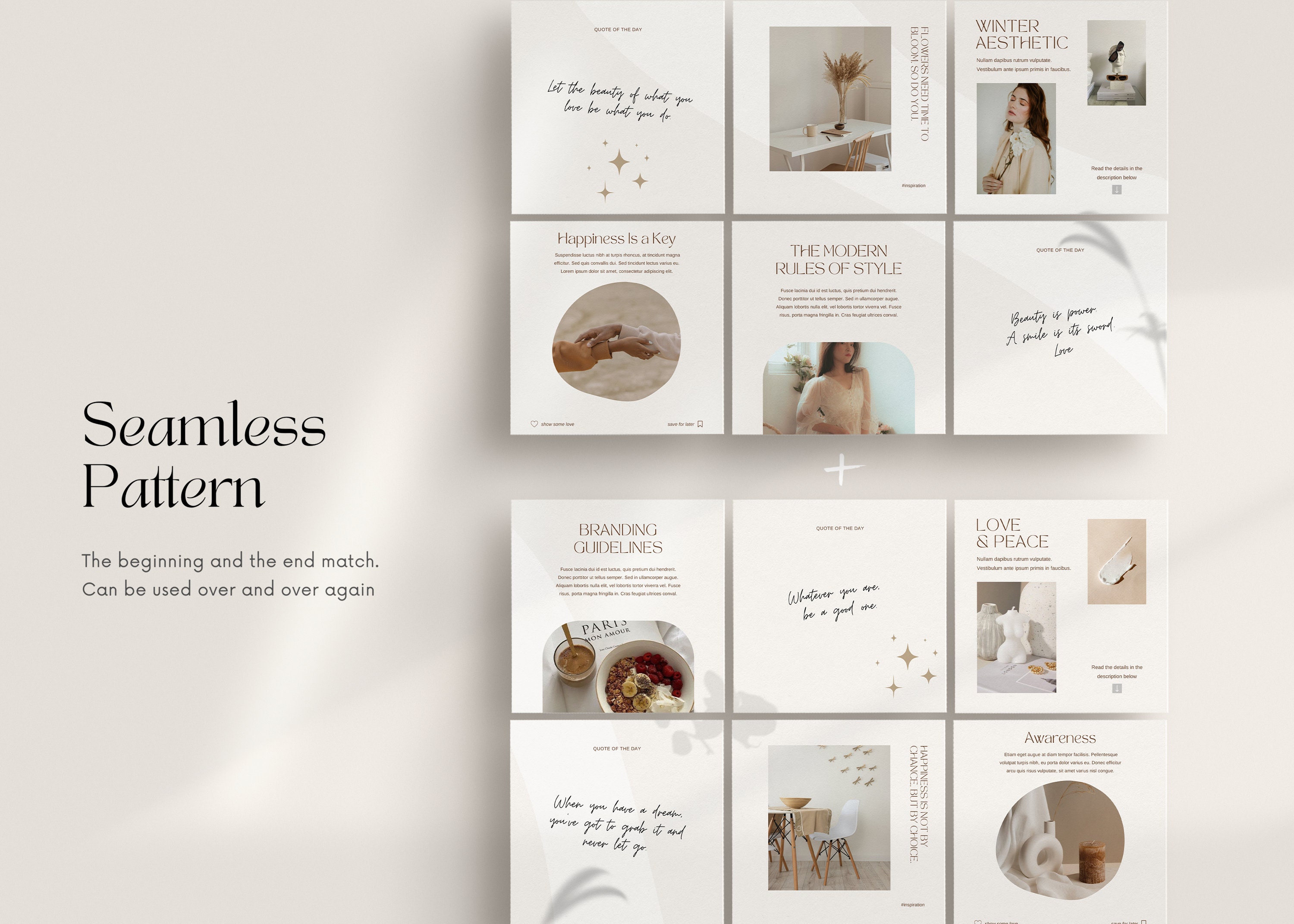Boho Instagram Feed Instagram Puzzle Template Minimal Instagram Layout ...