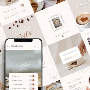以下が含まれることがあります： コーヒーのToDoリストが表示された携帯電話の画面。テキストは「Coffee To-Do List」で、4つの項目があります。「Wake up」、「Make coffee」、「Drink coffee」、「Make more coffee」。各項目の横に切り替えスイッチがあります。