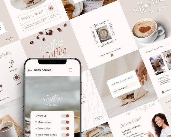 Coffee instagram template Coffee templates Cafe social media template Cafe instagram template Coffee social media content Coffee quote Canva