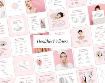 Pink Health and Wellness templates Wellness social media templates Health coach templates canva Wellness marketing Pink Wellness content