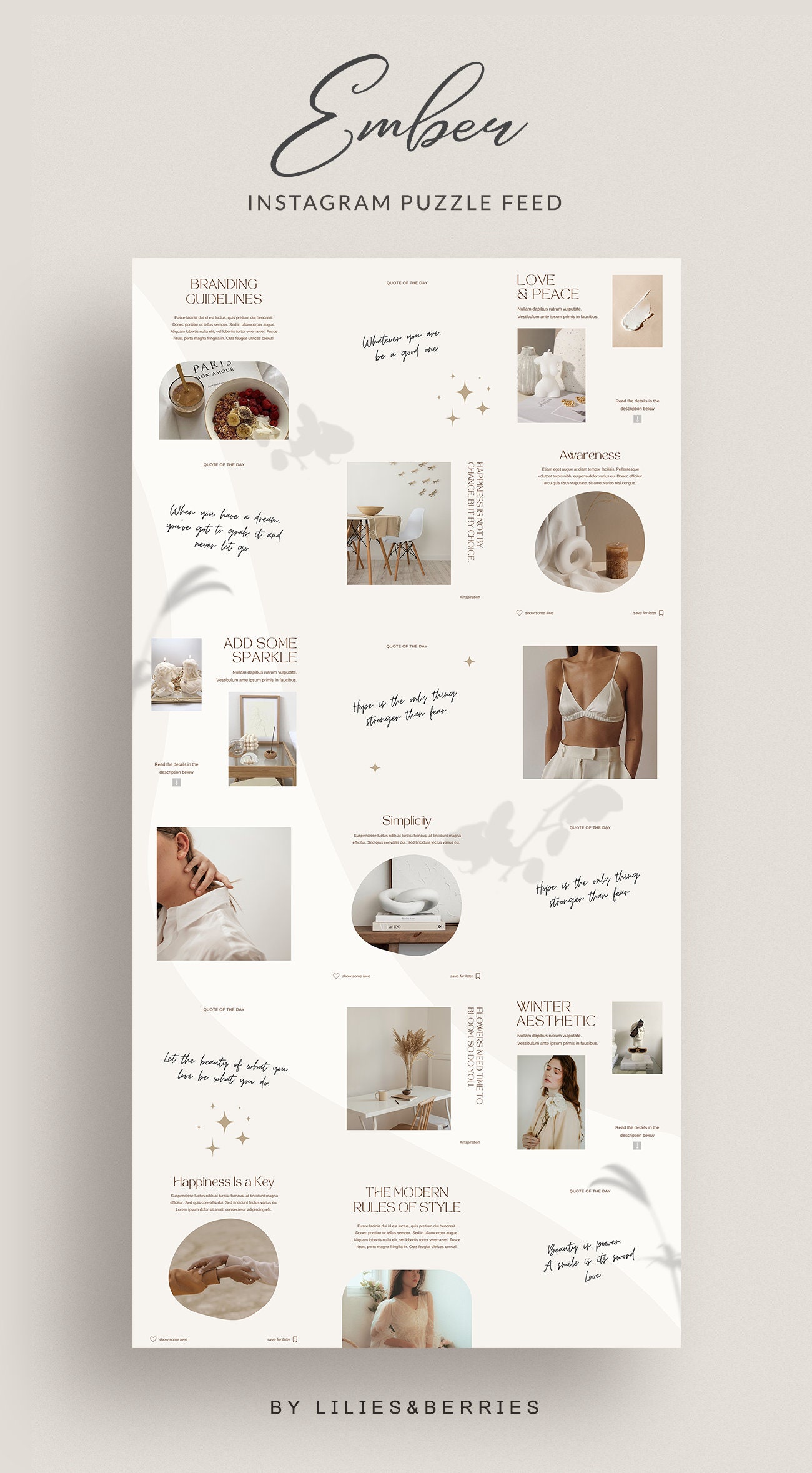 Boho Instagram Feed Instagram Puzzle Template Minimal Instagram Layout ...
