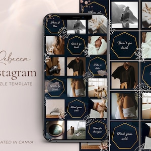Schwarz Instagram Puzzle Feed Dark Instagram Layout Template IG Puzzle Template Instagram Post Templates Instagram Feed Design Gold glitter