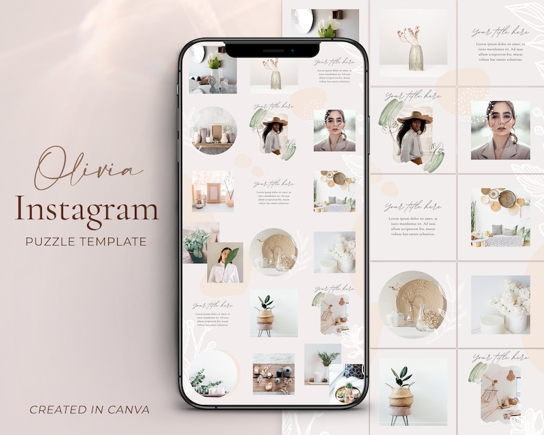 Neutral Instagram puzzle feed template Floral Instagram post template Instagram feed design Social media kit Minimalist Instagram layout 