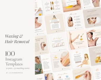 Waxing & Hair Removal Instagram Templates for Estheticians (100 Total) (Canva)