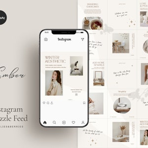 Boho Instagram feed Instagram puzzle template Minimal Instagram layout Boho Instagram puzzle feed Social media templates Neutral puzzle post