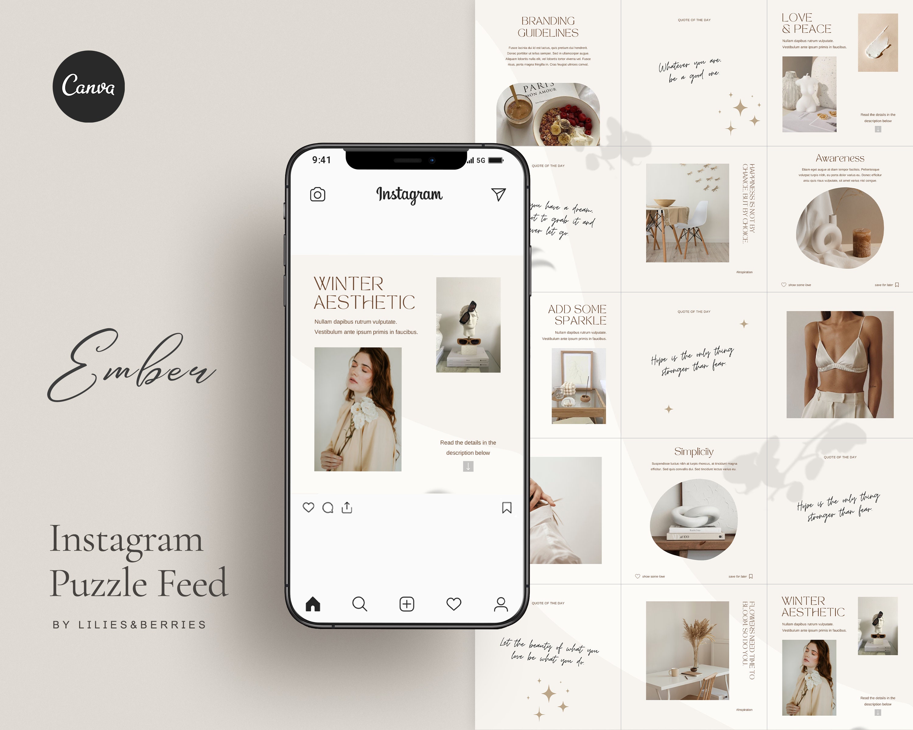 Boho Instagram Feed Instagram Puzzle Template Minimal Instagram Layout ...