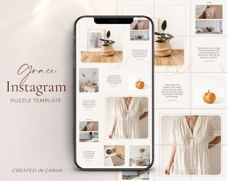 Minimalist Instagram puzzle template Instagram layout template Nude Instagram post template IG design Branding kit Modern Instagram template 