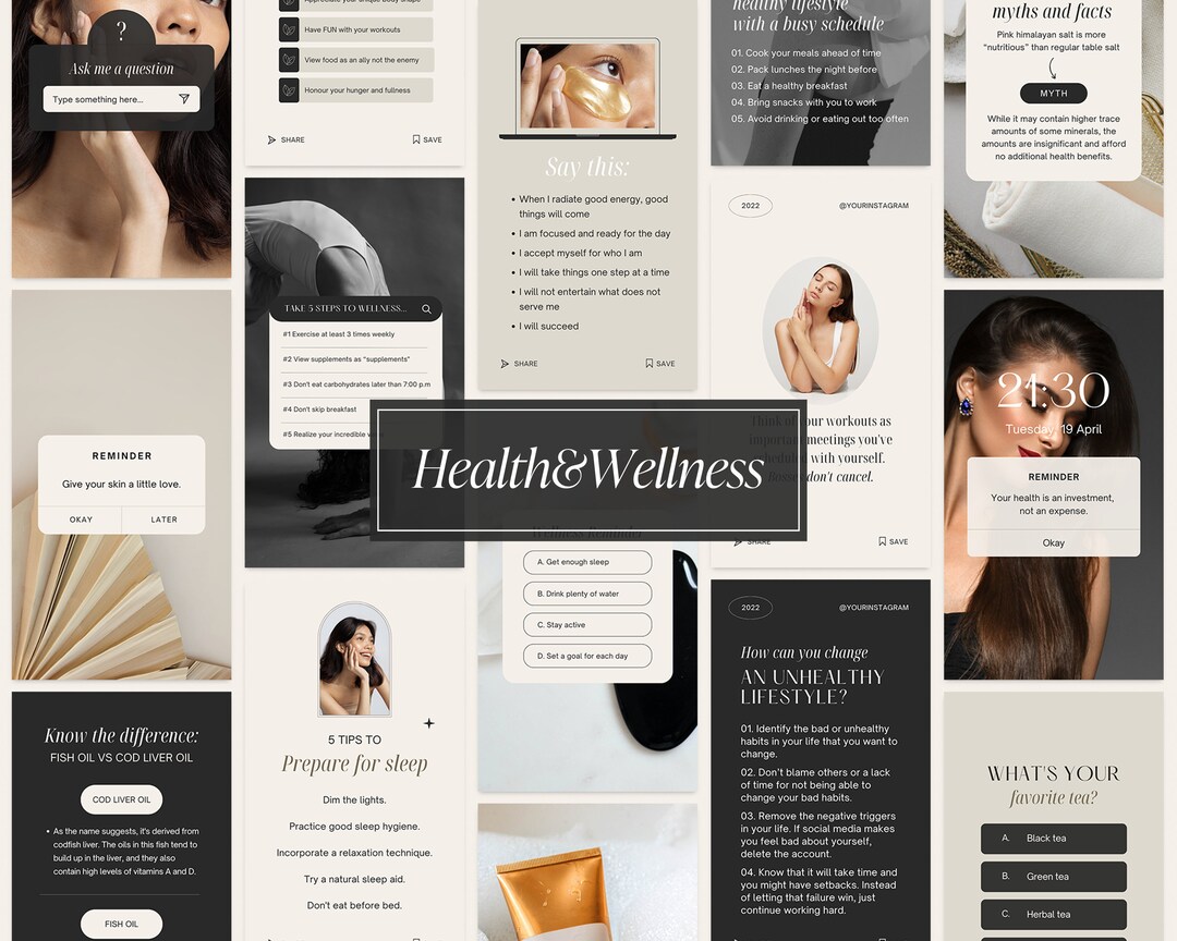 Health and Wellness Instagram Template Wellness Social Media Templates ...