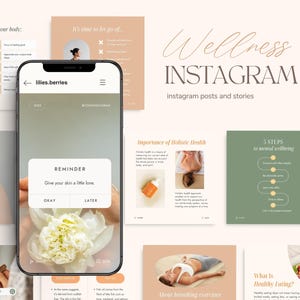 Wellness instagram template, Health and wellness social media templates, Wellness canva template, Health coach instagram template