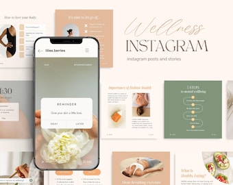 Plantilla de Instagram de bienestar, Plantillas de redes sociales de salud y bienestar, Plantilla de Canva de bienestar, Plantilla de Instagram de entrenador de salud
