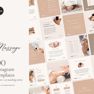100 Massage instagram template Massage therapist template Spa social media template Medical Spa post Beauty business bundle Massage template