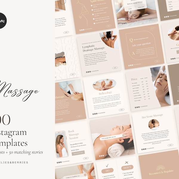 100 Massage Instagram Template Massagetherapeut Template Spa Social Media Template Medizinische Spa Post Beauty Business Bundle Massage Template