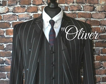 Handmade Wool Pinstripe Suit: 'Oliver' Mod Style