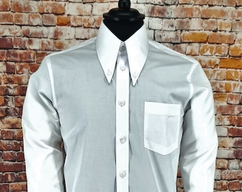 Men's Button Down Spearpoint collar Brand White 1960s Shirt white cotton