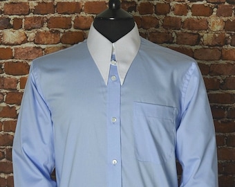Mens Spearpoint and Tab collar Brand sky ble and white 1960s Shirt coton blanc