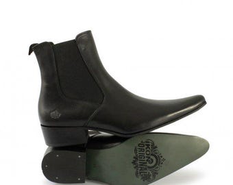 Ikon Original Black Leather Beatle Chelsea Boots – Mod Style Side Gusset Pull-On