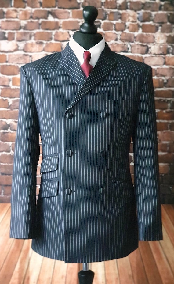 Slim Solid Black Wool-blend Double Breasted Suit Jacket