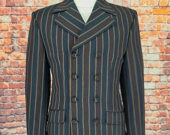 Striped Wool Double Breasted Blazer - Navy & Burgundy