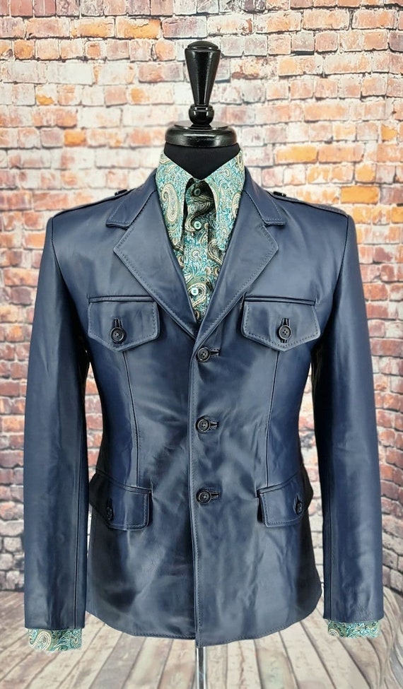 Blue leather blazer mens hotsell