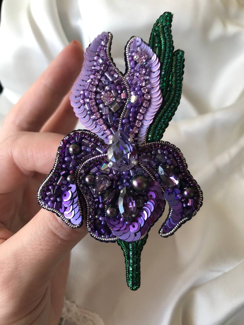 Iris Handmade Beaded Brooch With Sequins, Flower Pin - Etsy