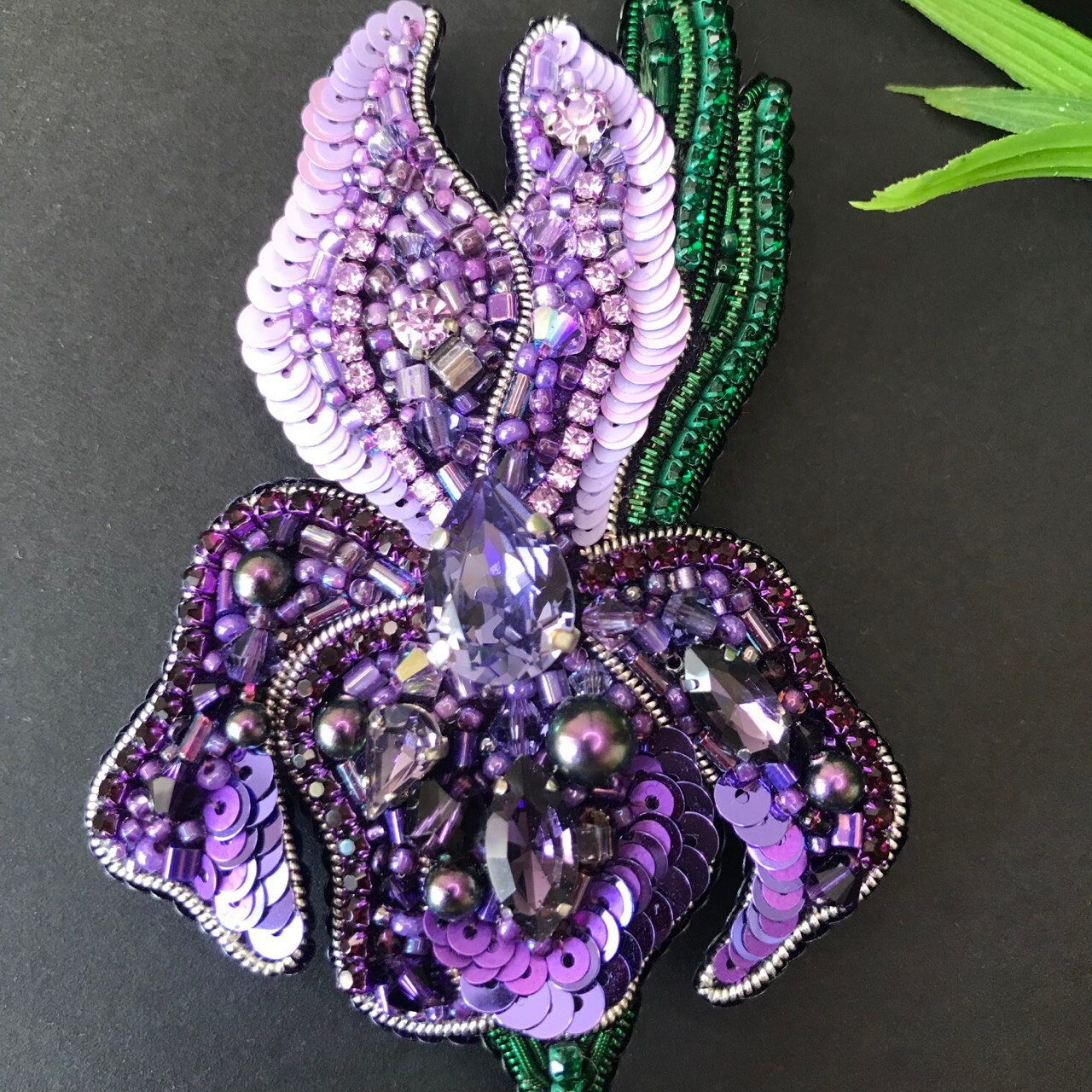 Iris Handmade Beaded Brooch With Sequins, Flower Pin - Etsy