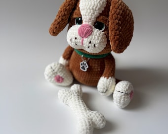 Cane fatto a mano all'uncinetto, giocattolo amigurumi