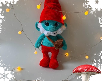 Puffo Amigurumi fatto a mano - Bambola Grande Puffo all'uncinetto, personaggio dei cartoni animati, giocattolo vintage, da collezione