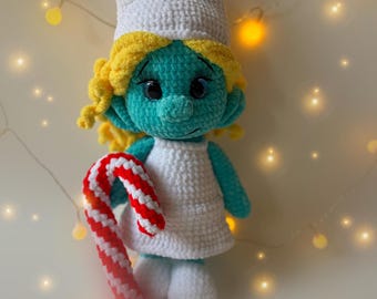 Pitufo Amigurumi Hecho a Mano – Muñeca Pitufina de Ganchillo, Juguete de Personaje de Dibujos Animados, Vintage, Coleccionable